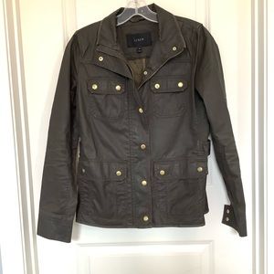J Crew Utility Jacket Womens XS Twill Brown Pockets Snaps Zip Cotton